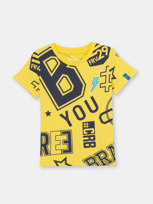 Cherubino Boys' Back-to-School Graphic T-Shirt in Yellow – Comfy Top for School, Play, and More