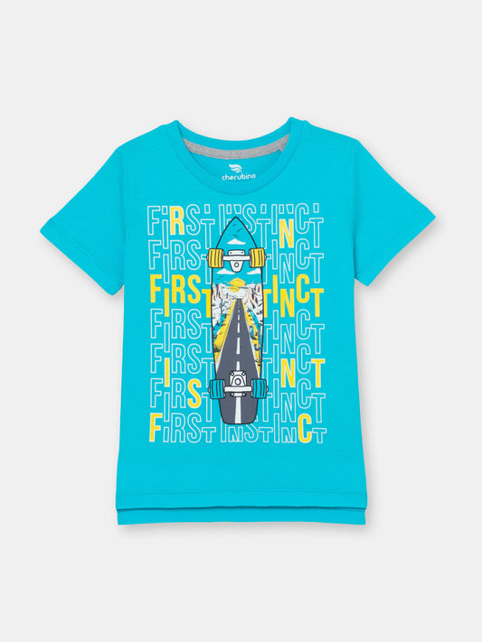 Cherubino Boys' Skateboard Graphic T-Shirt – Fun & Stylish Tees for Back to School - Blue