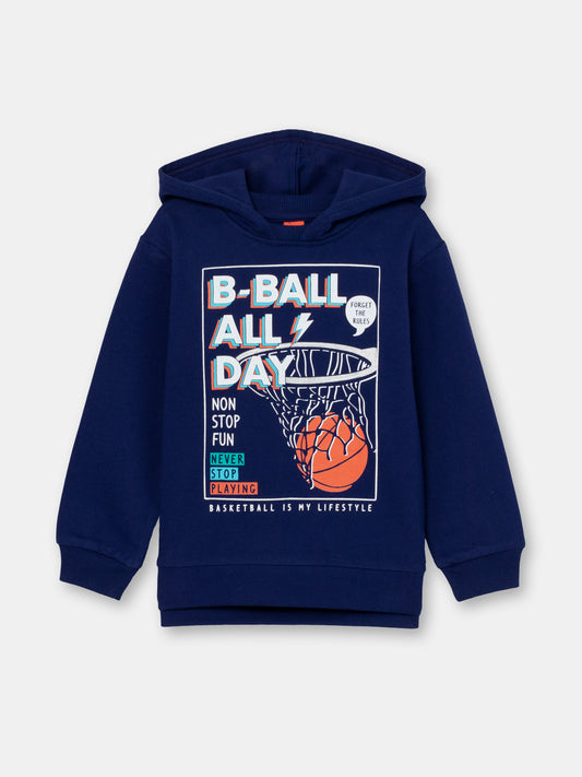 Hoodie Sweatshirt with B-ball Graphic - Dark Blue