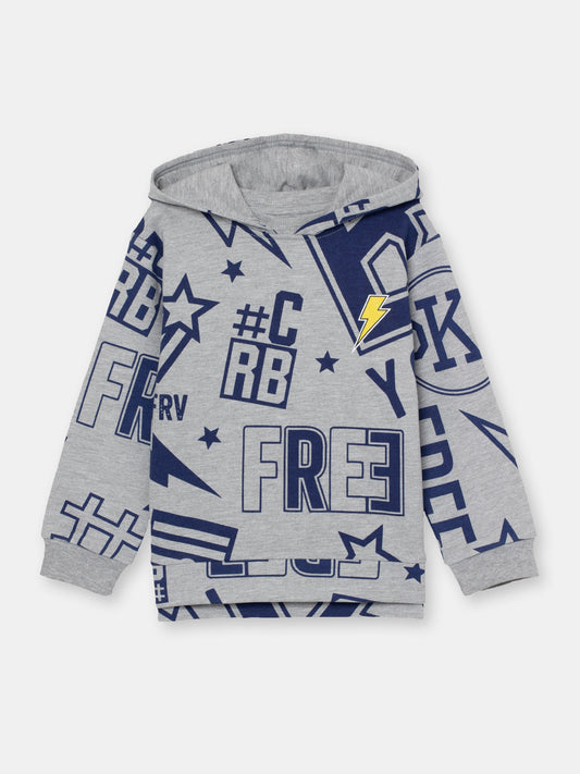 Hoodie Sweatshirt in Stickers Pattern - Grey
