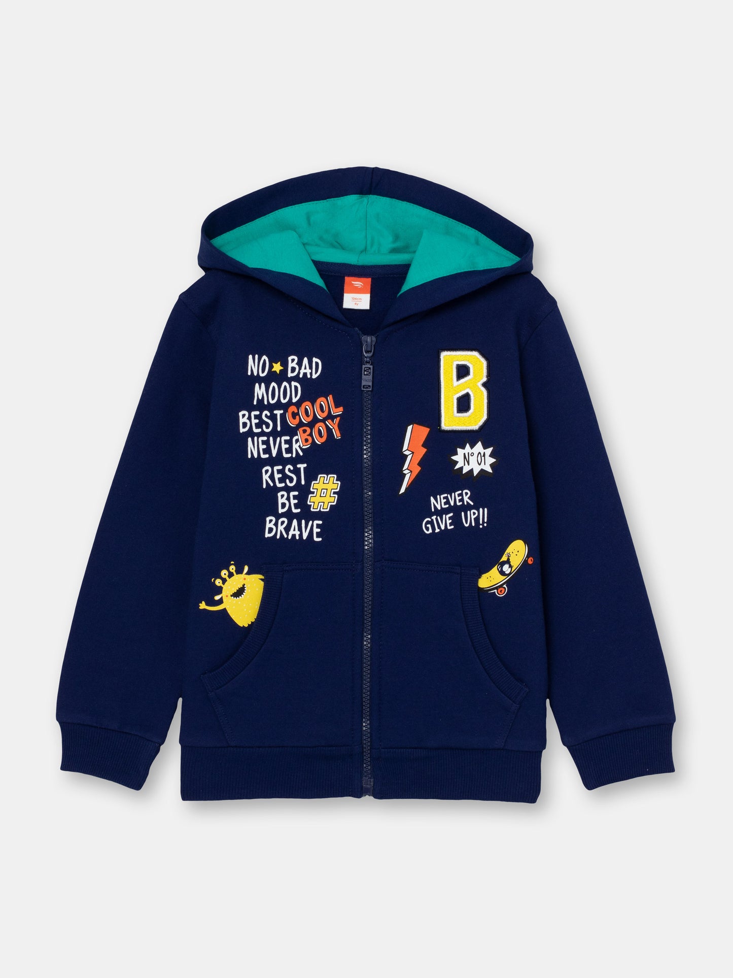 Hoodie Bomber with Brave Boy Graphic - Dark Blue