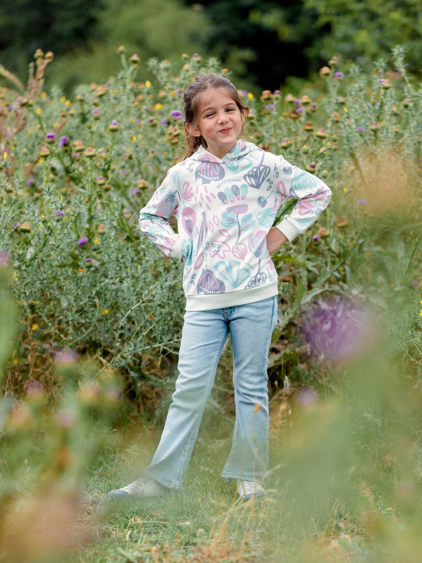Cherubino "All-Day Comfort" Enchanting Watercolor Floral Hoodie for Girls