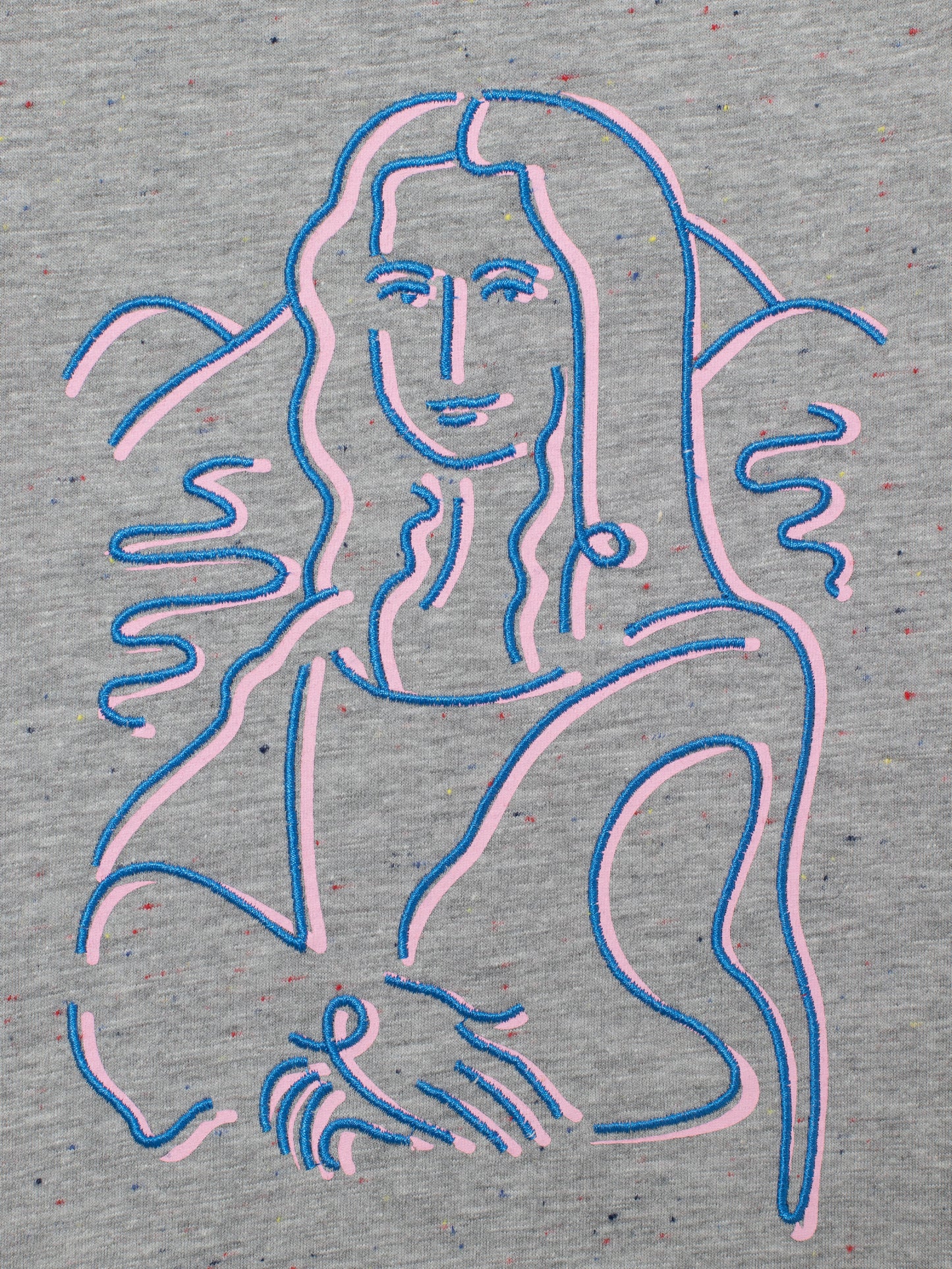 Short Sleeve T-Shirt with Embroidered (Mona Lisa) Print - Grey