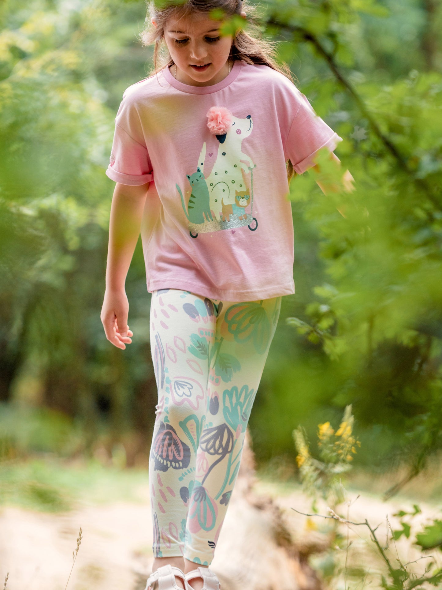 Cherubino "Soft Petals" Cozy Watercolor Floral Leggings for Girls