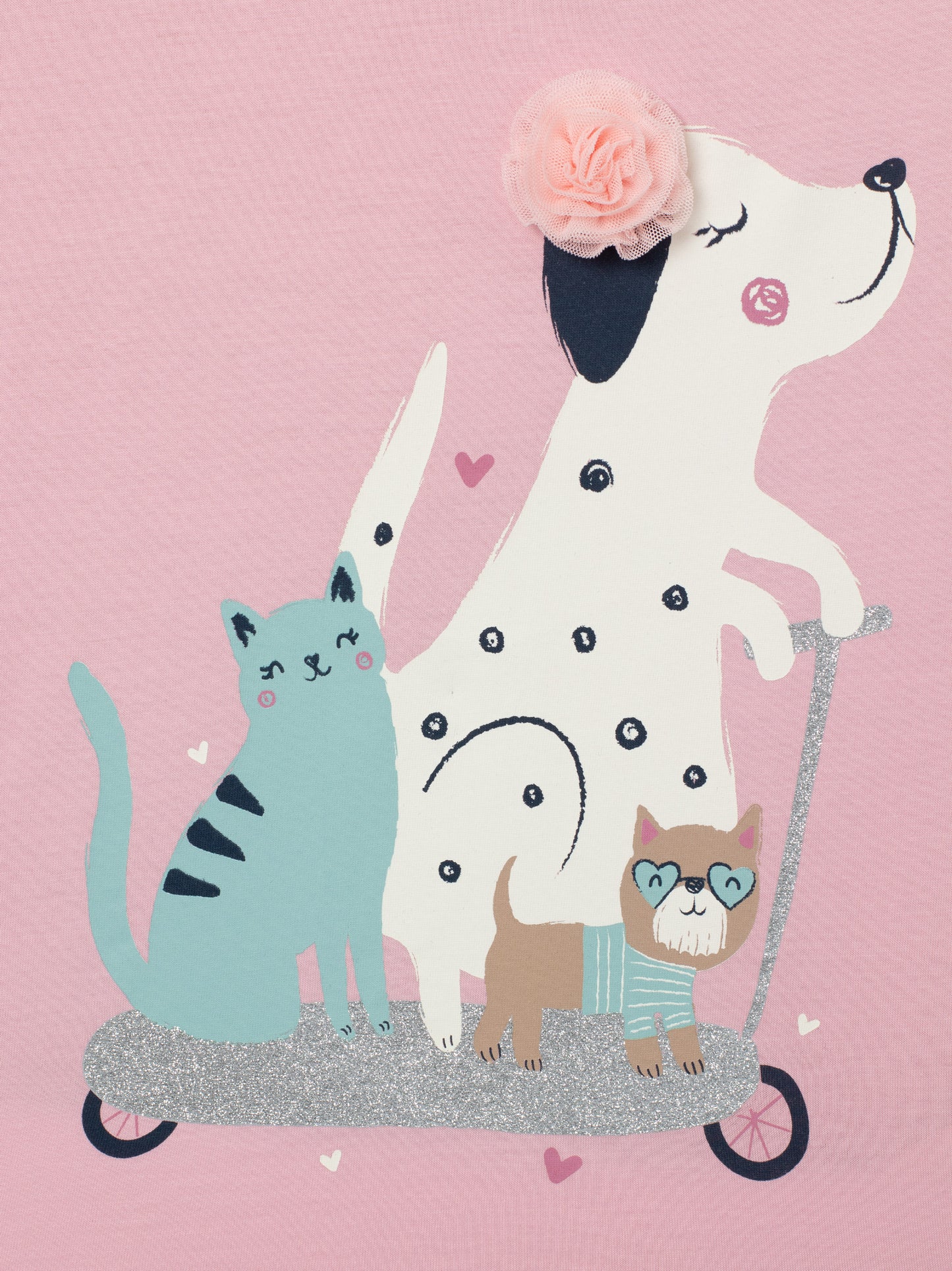 Short Sleeve T-Shirt With (Animal Friends) Embellished & Glitter Graphic - Pink