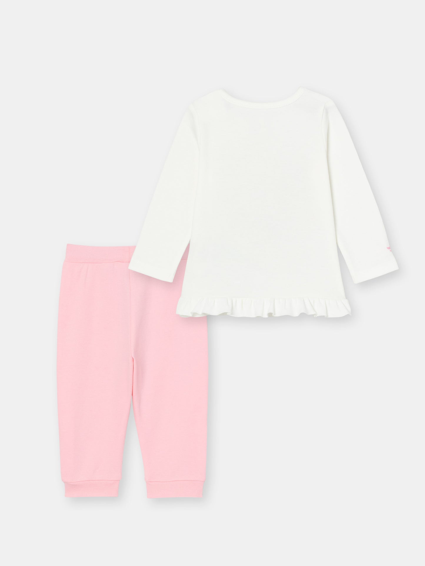 Two Piece Long Sleeve Interactive Flap Top & Ruffle Jogger Set - White