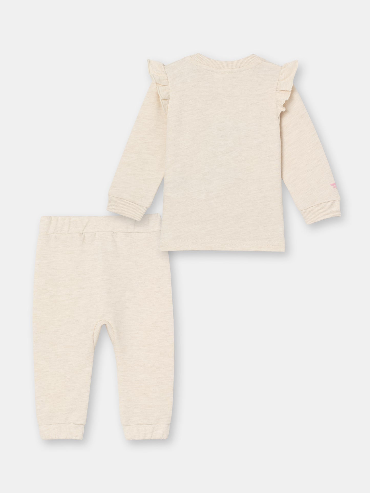 Two Piece Chenille (Koala) Embroidery Flutter Sweatshirt & Jogger Set - Ecru