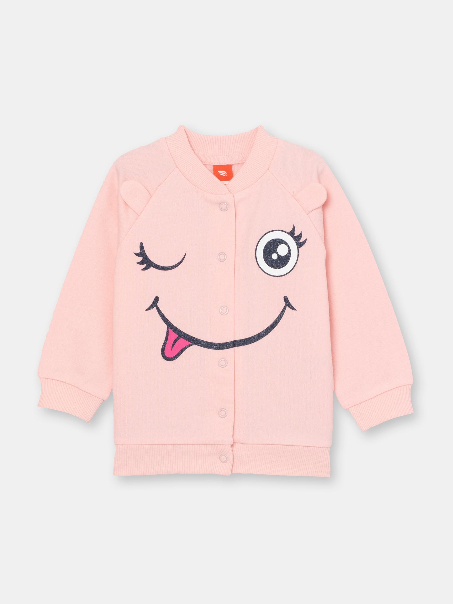 Bomber Jacket with Monster Face Graphic - Pink