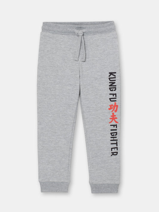 CWKB 70075-11-283 - Cherubino boys light grey melange pants with kung fu print - front