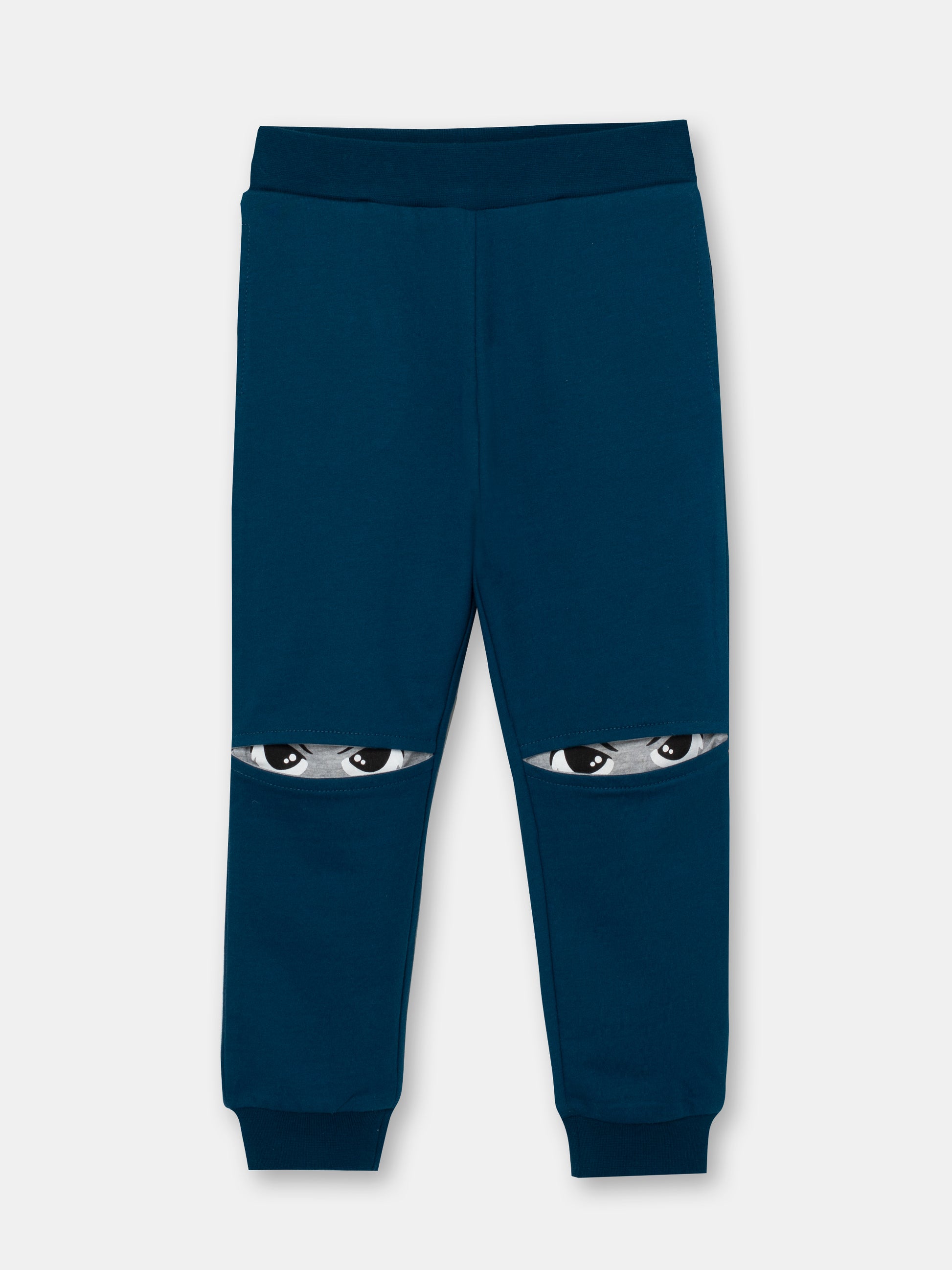 CWKB 70076-39-283 - Cherubino boys emerald pants with kung fu eyes print - front