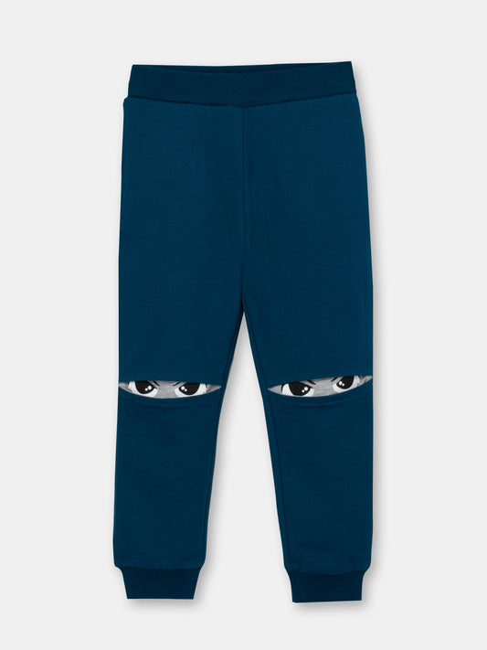 CWKB 70076-39-283 - Cherubino boys emerald pants with kung fu eyes print - front