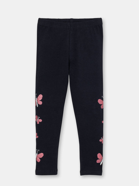 Cherubino Girls' Butterfly Print Leggings in Black - Perfect for School and Play