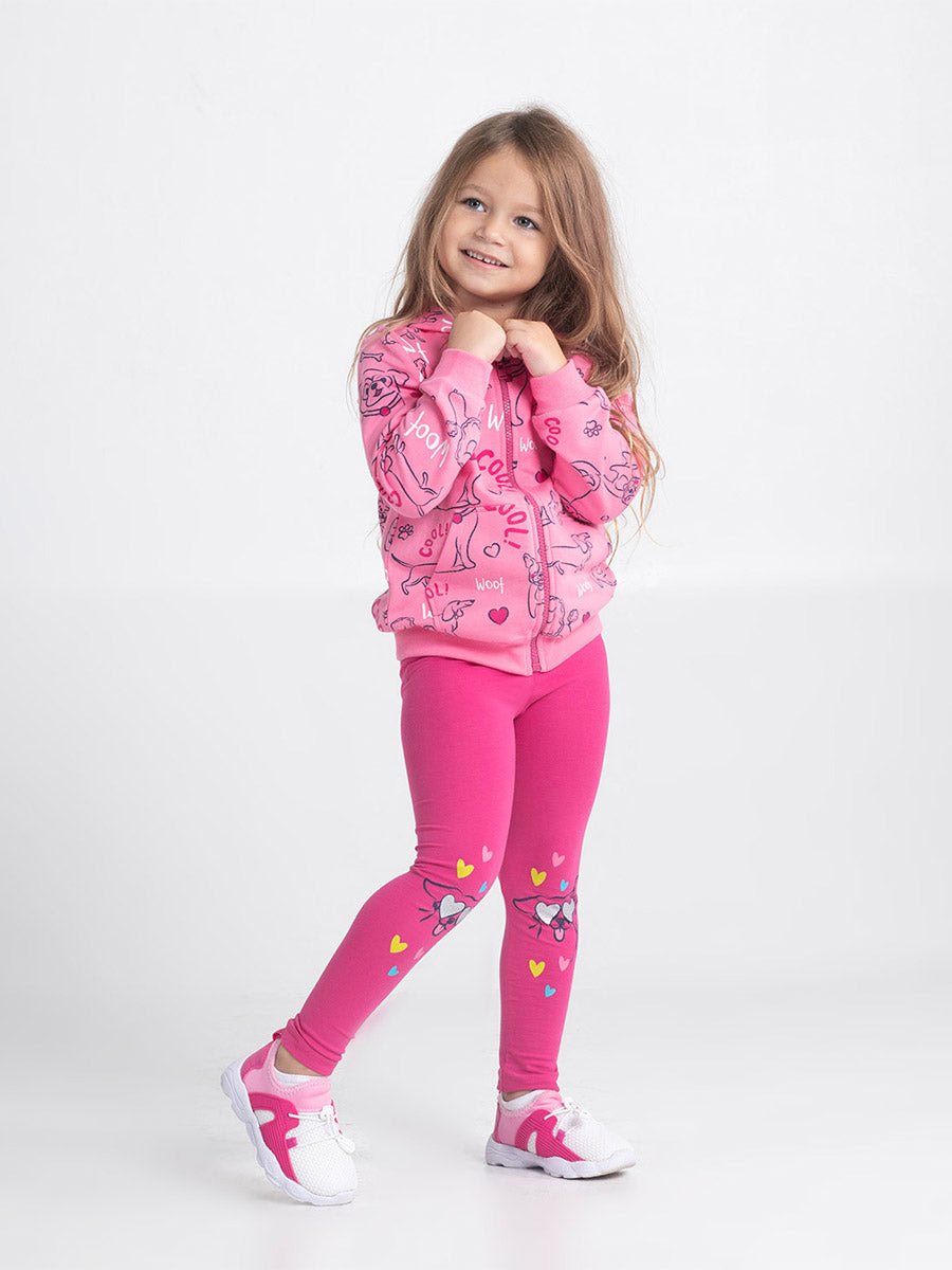 Girls Raspberry Leggings with Puppy in Love Print