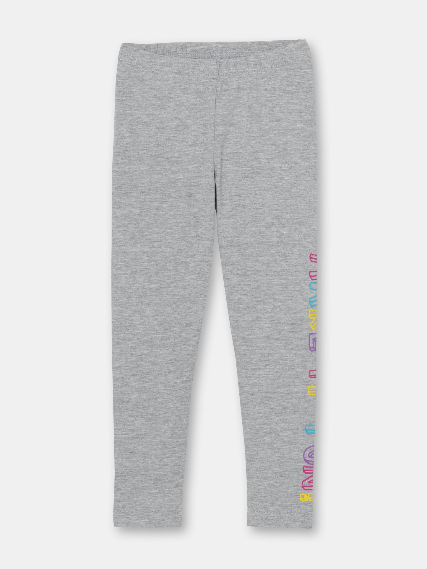 CWKG 70070-11-282 - Cherubino girls light grey melange leggings with make it fun print - front